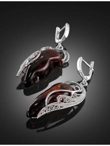 Fabulous Drop Earrings In Sterling Silver With Cherry Amber The Dew, image , picture 2