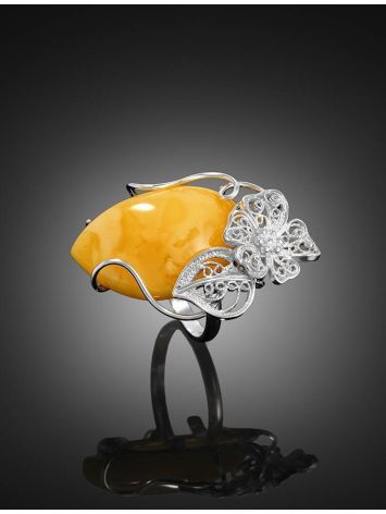 Charming Handmade Honey Amber Ring In Sterling Silver The Dew, Ring Size: Adjustable, image , picture 2