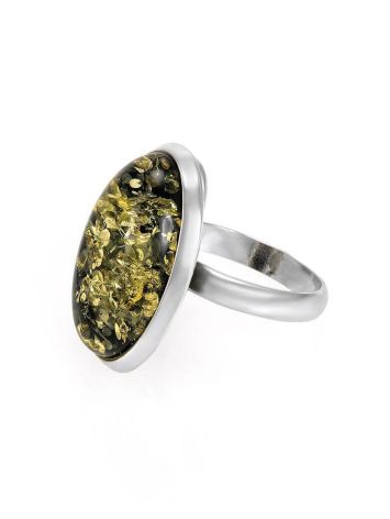 Bold Oval Silver Ring With Green Amber The Glow, Ring Size: 11.5 / 21, image , picture 3
