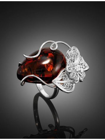 Charming Handmade Cherry Amber Ring In Sterling Silver The Dew, Ring Size: Adjustable, image , picture 2