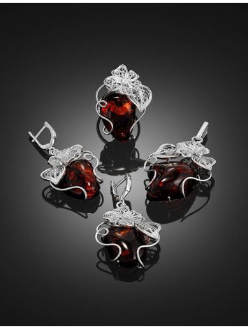 Charming Handmade Cherry Amber Ring In Sterling Silver The Dew, Ring Size: Adjustable, image , picture 3