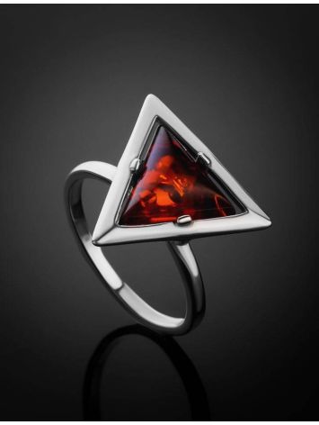 Geometric Silver Ring With Cognac Amber The Mistral, Ring Size: 10 / 20, image , picture 2