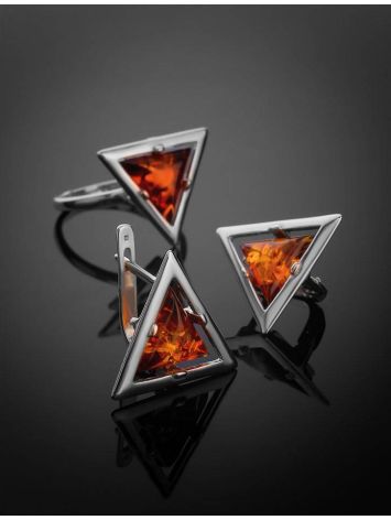 Triangle Amber Earrings In Sterling Silver The Mistral, image , picture 4