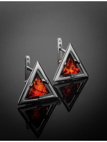 Triangle Amber Earrings In Sterling Silver The Mistral, image , picture 2