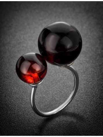 Open Silver Ring With Cherry Amber The Paris, Ring Size: Adjustable, image , picture 2