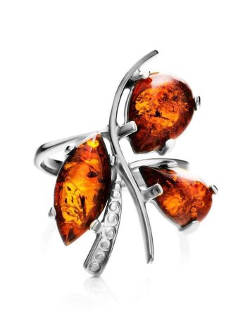 Sterling Silver Ring With Cognac Amber The Verbena, Ring Size: 5.5 / 16, image , picture 3