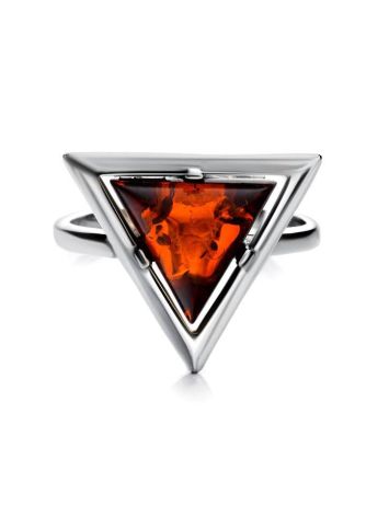 Geometric Silver Ring With Cognac Amber The Mistral, Ring Size: 10 / 20, image , picture 3
