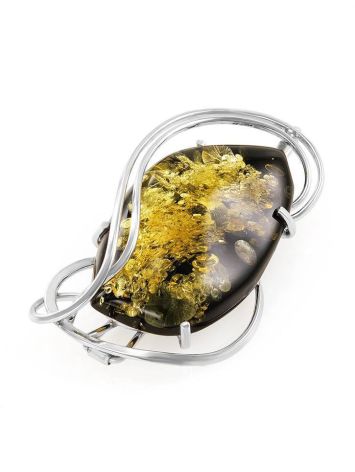 Handcrafted Brooch In Sterling Silver With Green Amber the Rialto, image 