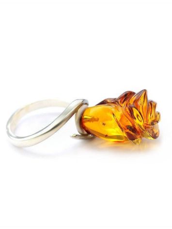 Carved  Amber Flower Ring in Sterling Silver The Rose, Ring Size: 8 / 18, image , picture 4