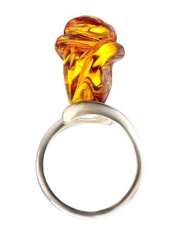 Carved  Amber Flower Ring in Sterling Silver The Rose, Ring Size: 7 / 17.5, image , picture 3
