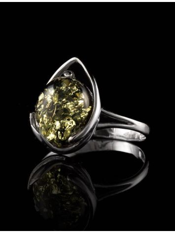 Bright Sterling Silver Ring With Green Amber The Selena, Ring Size: 5.5 / 16, image , picture 2