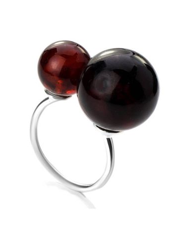 Open Silver Ring With Cherry Amber The Paris, Ring Size: Adjustable, image 