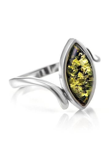 Lovely Green Amber Ring In Sterling Silver The Adagio, Ring Size: 10 / 20, image 