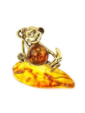 Настольный сувенир на камне «Обезьянка с бананом»  со вставкой коньячного янтаря, image 