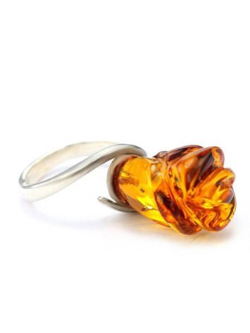 Carved  Amber Flower Ring in Sterling Silver The Rose, Ring Size: 8 / 18, image 