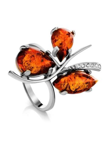 Sterling Silver Ring With Cognac Amber The Verbena, Ring Size: 11.5 / 21, image 