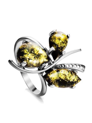 Green Amber Ring In Sterling Silver The Verbena, Ring Size: 11.5 / 21, image 