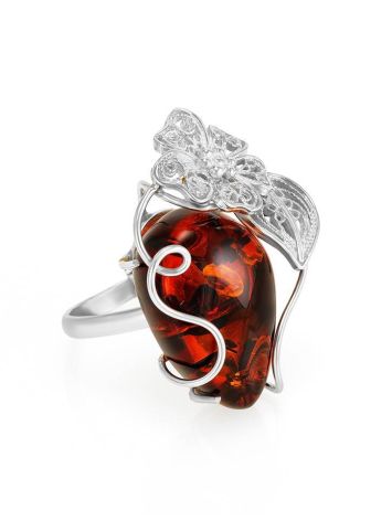 Charming Handmade Cherry Amber Ring In Sterling Silver The Dew, Ring Size: Adjustable, image 