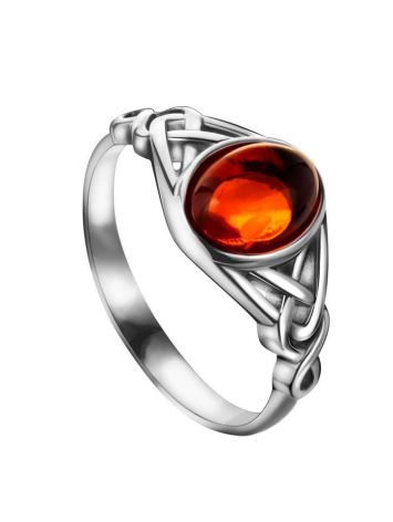 Sterling Silver Ring With Cognac Amber The Freya, Ring Size: 9 / 19, image 