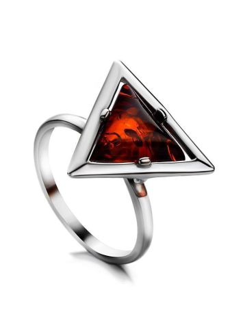 Geometric Silver Ring With Cognac Amber The Mistral, Ring Size: 10 / 20, image 