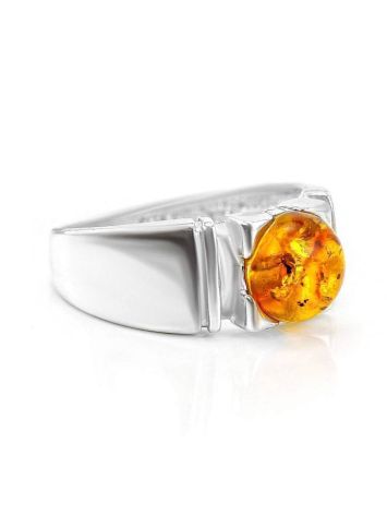 Bold Silver Ring With Cognac Amber The Rondo, Ring Size: 5.5 / 16, image 