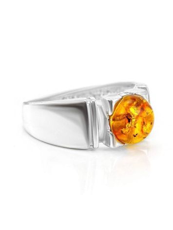 Bold Silver Ring With Cognac Amber The Rondo, Ring Size: 6 / 16.5, image 