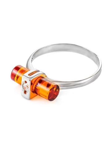 Cylindrical Cut Amber Ring In Sterling Silver With Crystal The Scandinavia, Ring Size: 13 / 22, image , picture 3