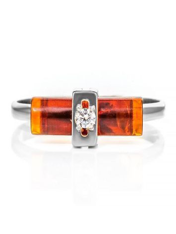 Cylindrical Cut Amber Ring In Sterling Silver With Crystal The Scandinavia, Ring Size: 13 / 22, image , picture 4