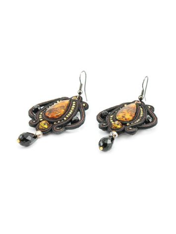 Ornate Textile Drop Earrings With Amber And Glass Beads The India, image , picture 2