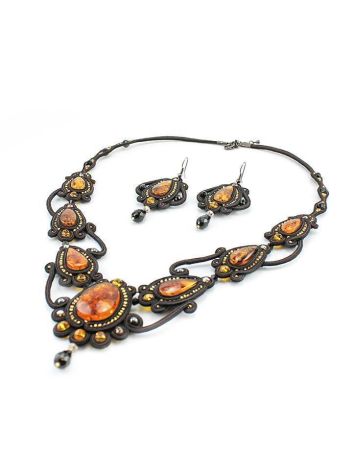 Ornate Textile Drop Earrings With Amber And Glass Beads The India, image , picture 3