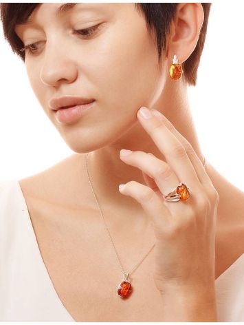 Sterling Silver Ring With Faceted Amber The Jazz, Ring Size: 5.5 / 16, image , picture 2