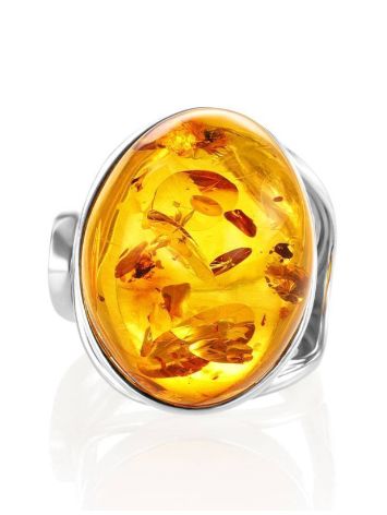 Amazing Silver Ring With Cognac Amber The Glow, Ring Size: Adjustable, image , picture 3