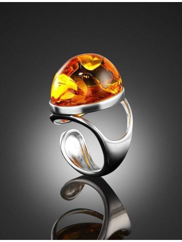 Amazing Silver Ring With Cognac Amber The Glow, Ring Size: Adjustable, image , picture 2