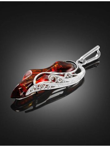 Bold Handmade Silver Pendant With Natural Cut Amber The Dew, image , picture 2