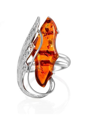 Adjustable Amber Ring In Sterling Silver The Dew, Ring Size: Adjustable, image , picture 3