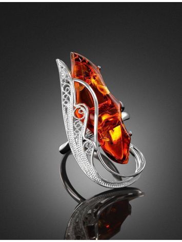 Adjustable Amber Ring In Sterling Silver The Dew, Ring Size: Adjustable, image , picture 2
