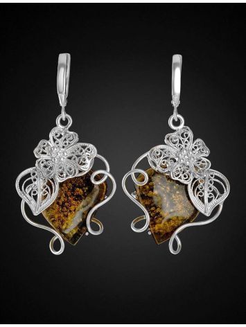 Amber Earrings In Sterling Silver The Dew, image , picture 2
