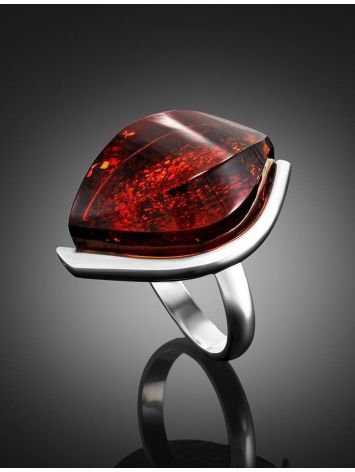 Saturated Cherry Amber Ring In Sterling Silver The Glow, Ring Size: 6.5 / 17, image , picture 2