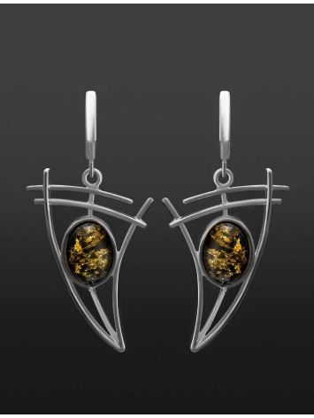 Green Amber Earrings In Steeling Silver The Sail, image , picture 2