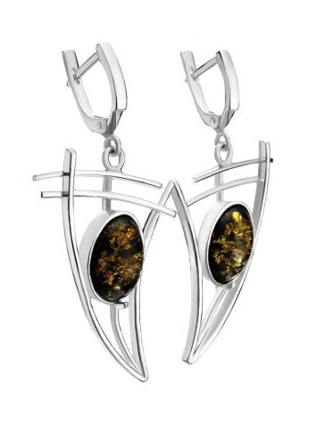 Green Amber Earrings In Steeling Silver The Sail, image , picture 3