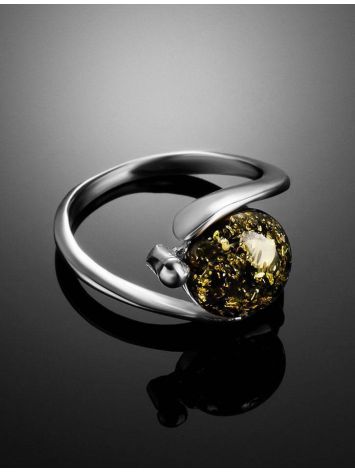 Sterling Silver Ring With Green Amber The Sphere, Ring Size: 9.5 / 19.5, image , picture 2