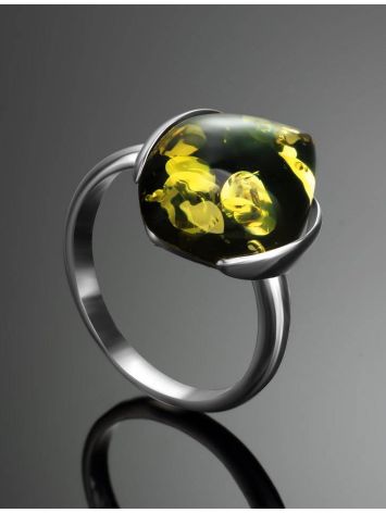Green Amber Ring In Sterling Silver The Cat's Eye, Ring Size: 5.5 / 16, image , picture 2