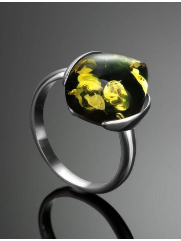 Green Amber Ring In Sterling Silver The Cat's Eye, Ring Size: 10 / 20, image , picture 2