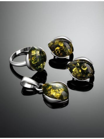 Green Amber Ring In Sterling Silver The Cat's Eye, Ring Size: 5.5 / 16, image , picture 5