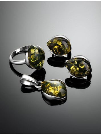 Green Amber Ring In Sterling Silver The Cat's Eye, Ring Size: 10 / 20, image , picture 5