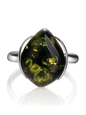 Green Amber Ring In Sterling Silver The Cat's Eye, Ring Size: 5.5 / 16, image , picture 3