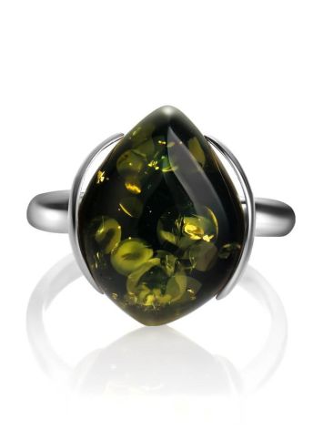 Green Amber Ring In Sterling Silver The Cat's Eye, Ring Size: 10 / 20, image , picture 3