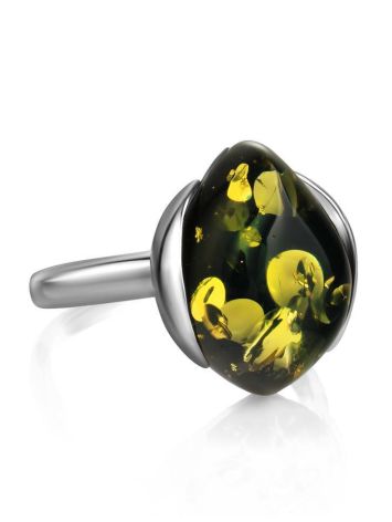 Green Amber Ring In Sterling Silver The Cat's Eye, Ring Size: 10 / 20, image , picture 4
