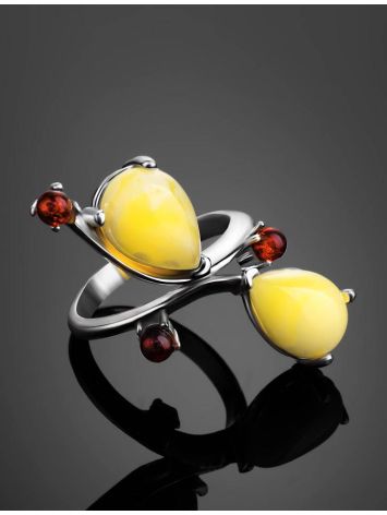 Sterling Silver Ring With Multicolor Amber The Symphony, Ring Size: 11 / 20.5, image , picture 3
