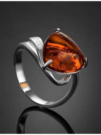 Sterling Silver Ring With Cognac Amber The Acapulco, Ring Size: 8 / 18, image , picture 2